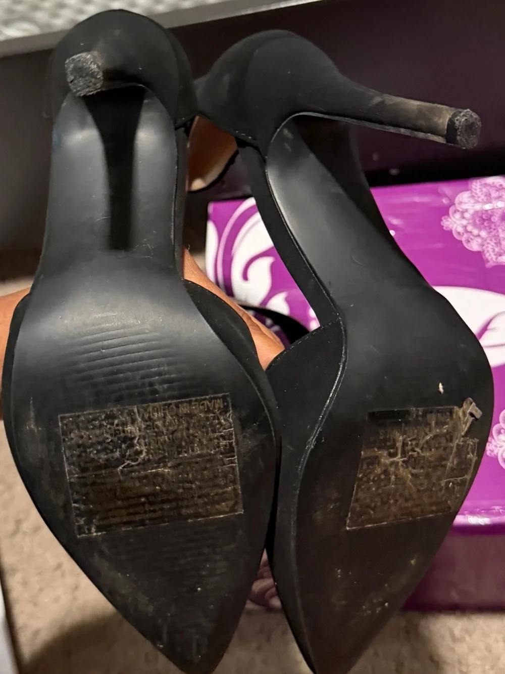 Forever 21 Black Pointed Toe Ankle Strap Heels with Curved Side